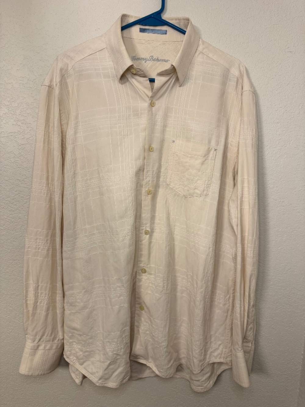 Tommy Bahama Mens M Cream Silk Windowpane Shirt